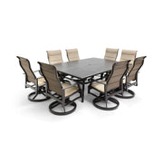 Stirling 9 Piece Padded Sling Dining Group W/ 60"x84" Rect. Table - The Great Escape
