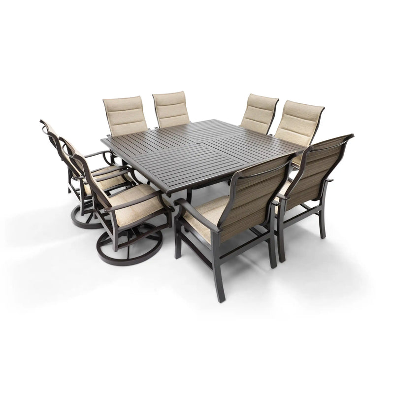 Stirling 9 Piece Padded Sling Square Dining Group - The Great Escape