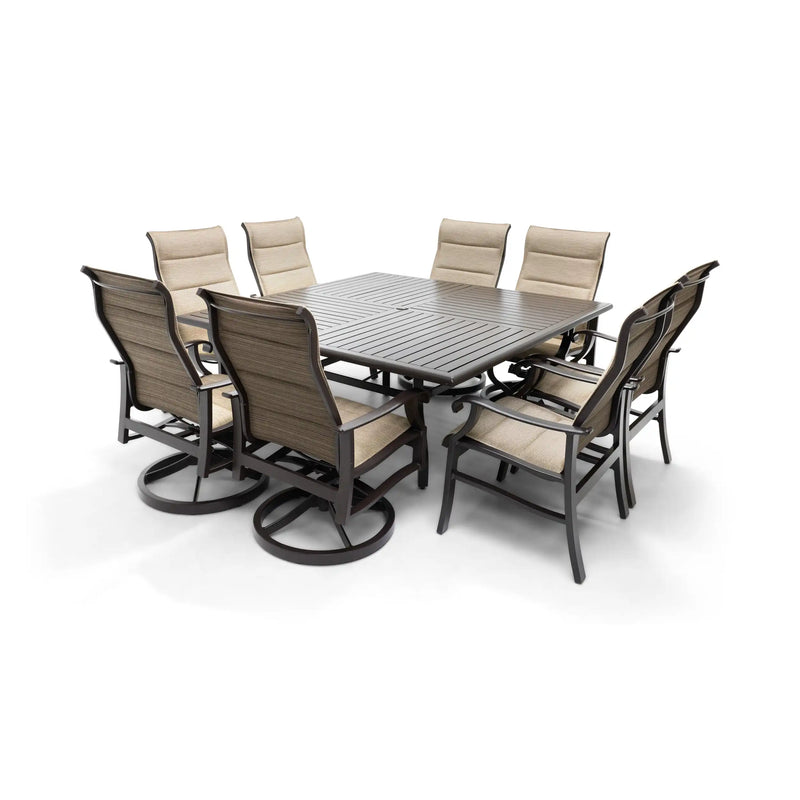Stirling 9 Piece Padded Sling Square Dining Group - The Great Escape