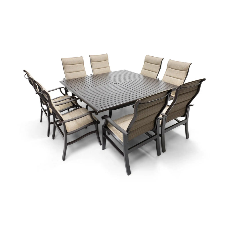 Stirling 9 Piece Padded Sling Square Dining Group - The Great Escape