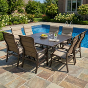 Stirling 9 Piece Padded Sling Square Dining Group - The Great Escape