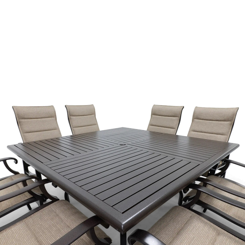 Stirling 9 Piece Padded Sling Square Dining Group - The Great Escape