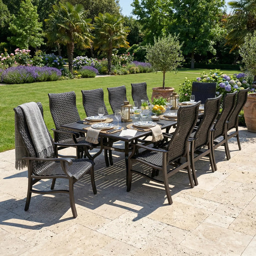 Stirling 11 Piece Woven Dining Group W/ 44"x112" Rect. Table - The Great Escape