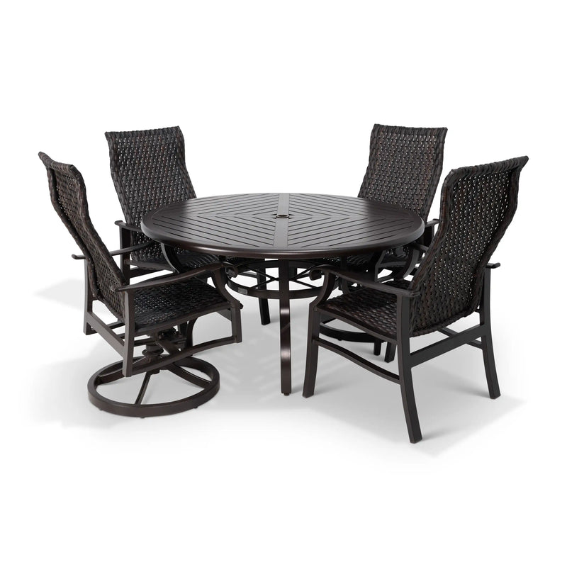 Stirling 5 Piece Woven Slat Dining Group With Two Swivel Rockers - The Great Escape