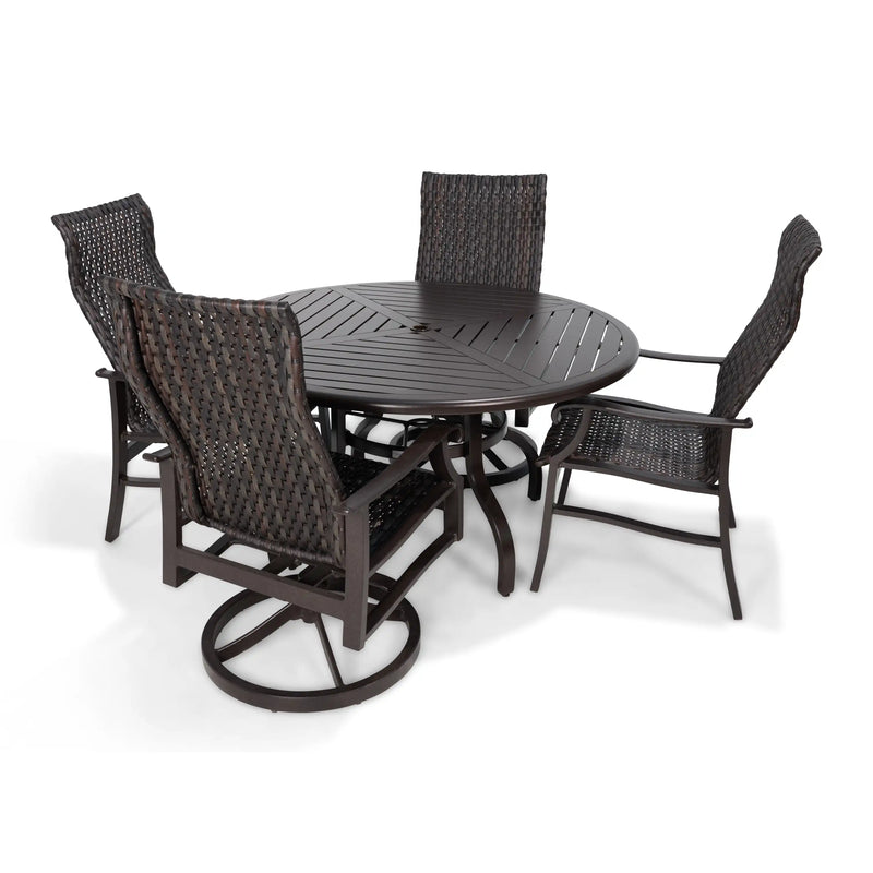 Stirling 5 Piece Woven Slat Dining Group With Two Swivel Rockers - The Great Escape