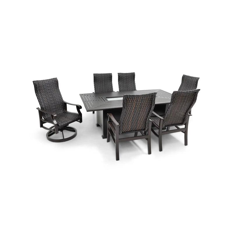 Stirling 7 Piece Woven Firepit Dining Group - The Great Escape