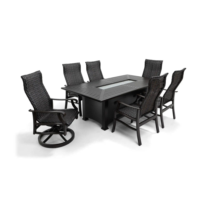 Stirling 7 Piece Woven Firepit Dining Group - The Great Escape