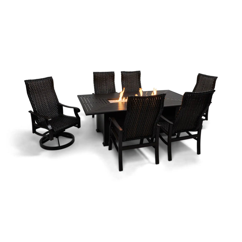 Stirling 7 Piece Woven Firepit Dining Group - The Great Escape