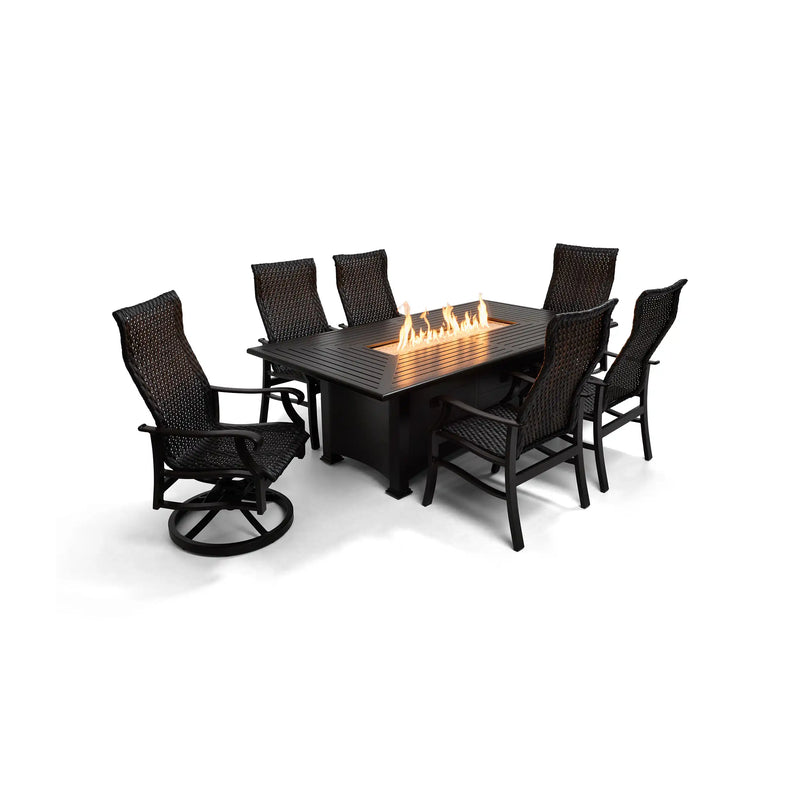 Stirling 7 Piece Woven Firepit Dining Group - The Great Escape