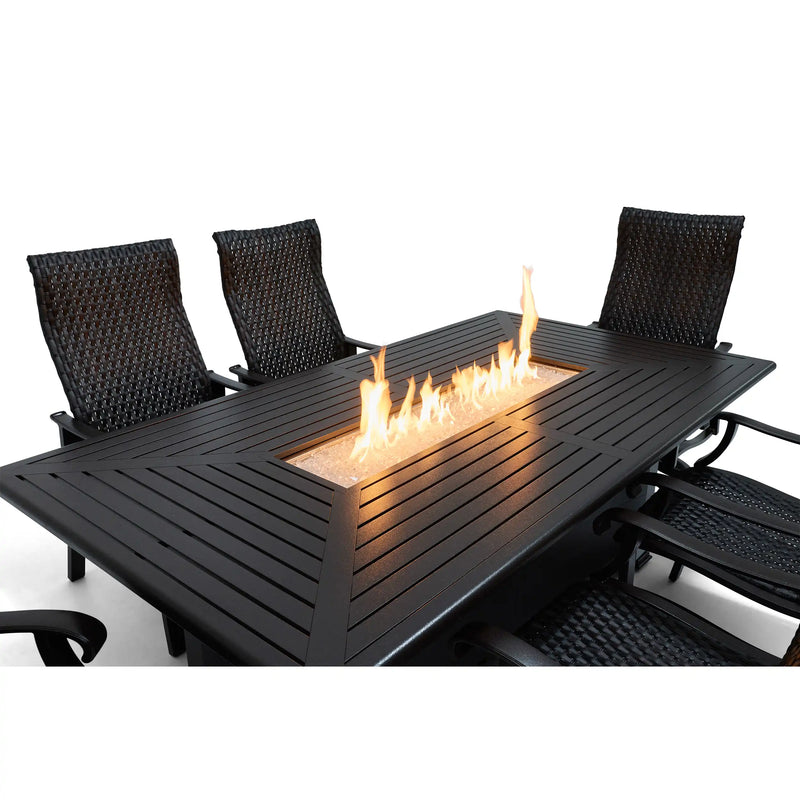 Stirling 7 Piece Woven Firepit Dining Group - The Great Escape