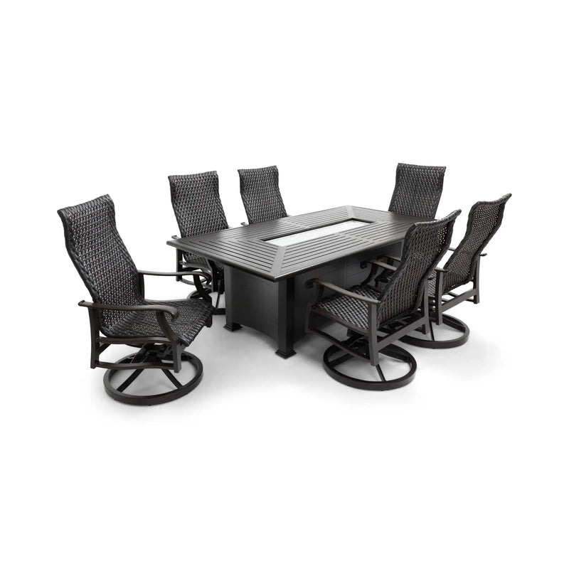 Stirling 7 Piece Woven Firepit Dining Group - The Great Escape