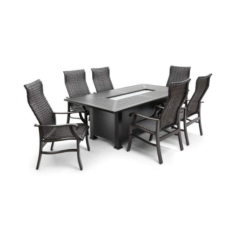 Stirling 7 Piece Woven Firepit Dining Group - The Great Escape