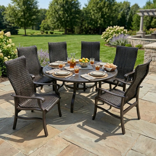 Stirling 7 Piece Woven Round Dining Group - The Great Escape
