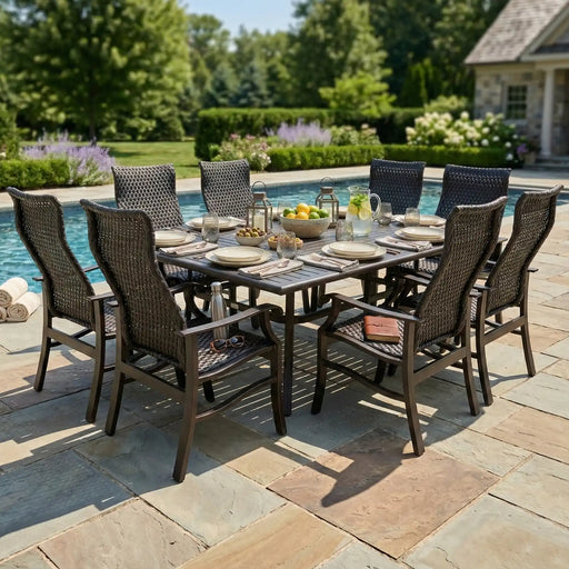 Stirling 9 Piece Woven Dining Group W/ 60"x84" Rect. Table - The Great Escape