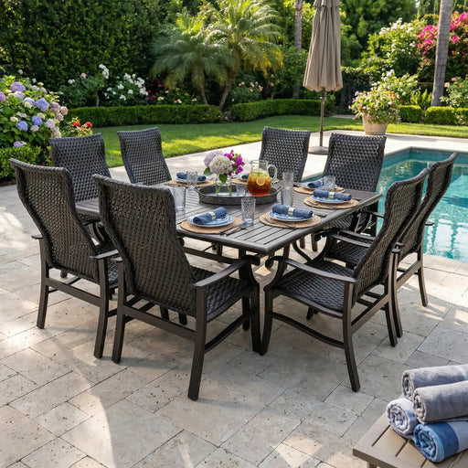 Stirling 9 Piece Woven Square Dining Group - The Great Escape