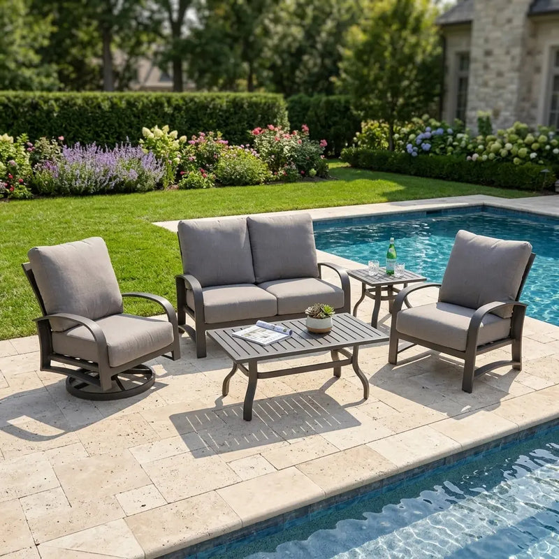 Wakefield 5 Piece Barbados Fog Loveseat Chat Group - The Great Escape