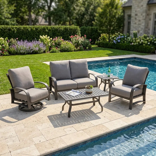 Wakefield 5 Piece Barbados Fog Loveseat Chat Group - The Great Escape