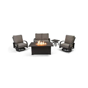 Wakefield 5 Piece Barbados Fog Loveseat Firepit Chat Group - The Great Escape