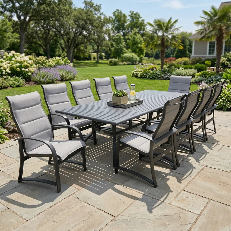 Wakefield 11 Piece Padded Sling Dining Group W/ 44"x112" Rect. Table - The Great Escape