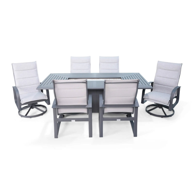 Wakefield 7 Piece Padded Firepit Dining Group With 2 Swivel Rockers - The Great Esacpe