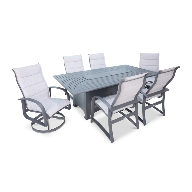 Wakefield 7 Piece Padded Firepit Dining Group With 2 Swivel Rockers - The Great Esacpe