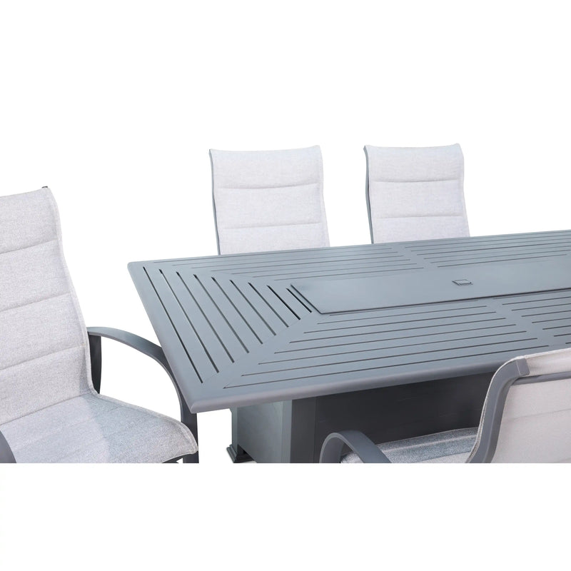 Wakefield 7 Piece Padded Firepit Dining Group With 2 Swivel Rockers - The Great Esacpe