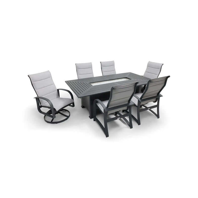 Wakefield 7 Piece Padded Sling Firepit Dining Group - The Great Escape