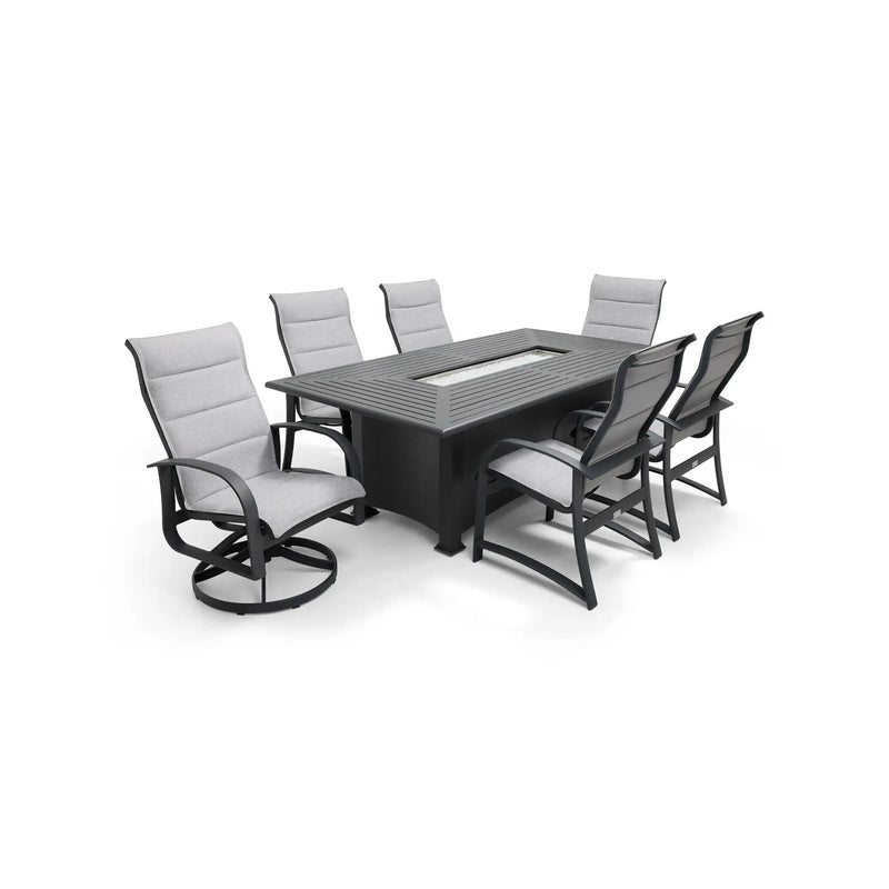 Wakefield 7 Piece Padded Sling Firepit Dining Group - The Great Escape
