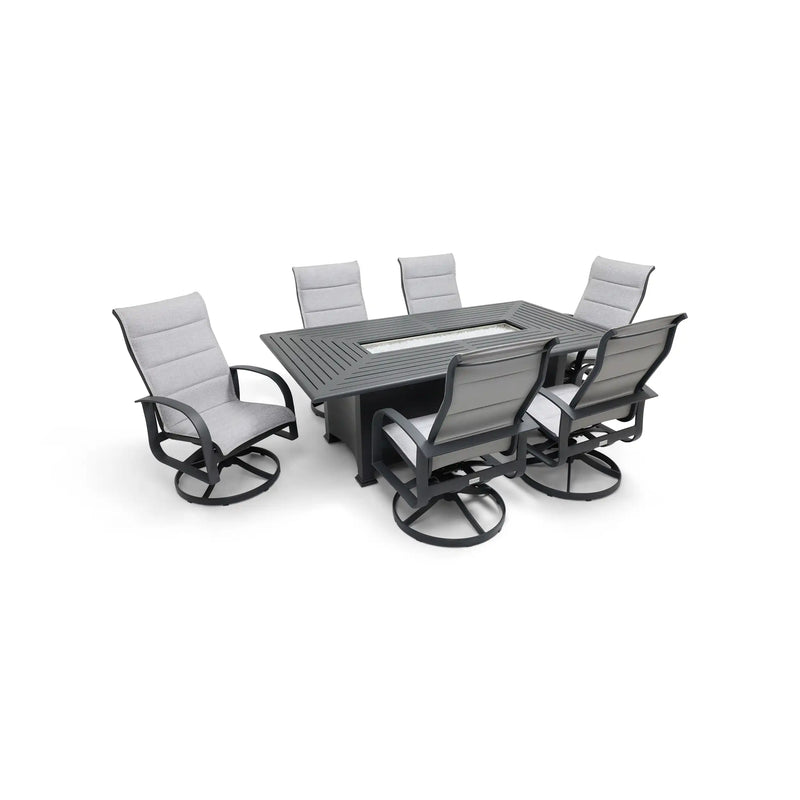 Wakefield 7 Piece Padded Sling Firepit Dining Group - The Great Escape