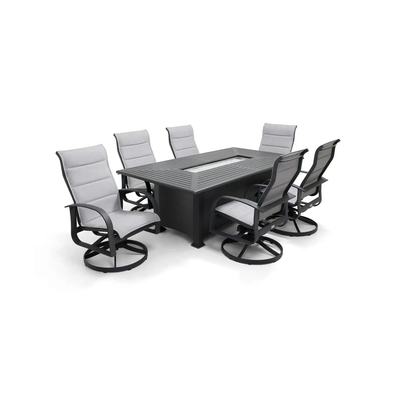 Wakefield 7 Piece Padded Sling Firepit Dining Group - The Great Escape