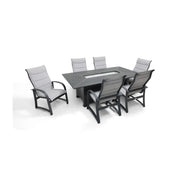 Wakefield 7 Piece Padded Sling Firepit Dining Group - The Great Escape