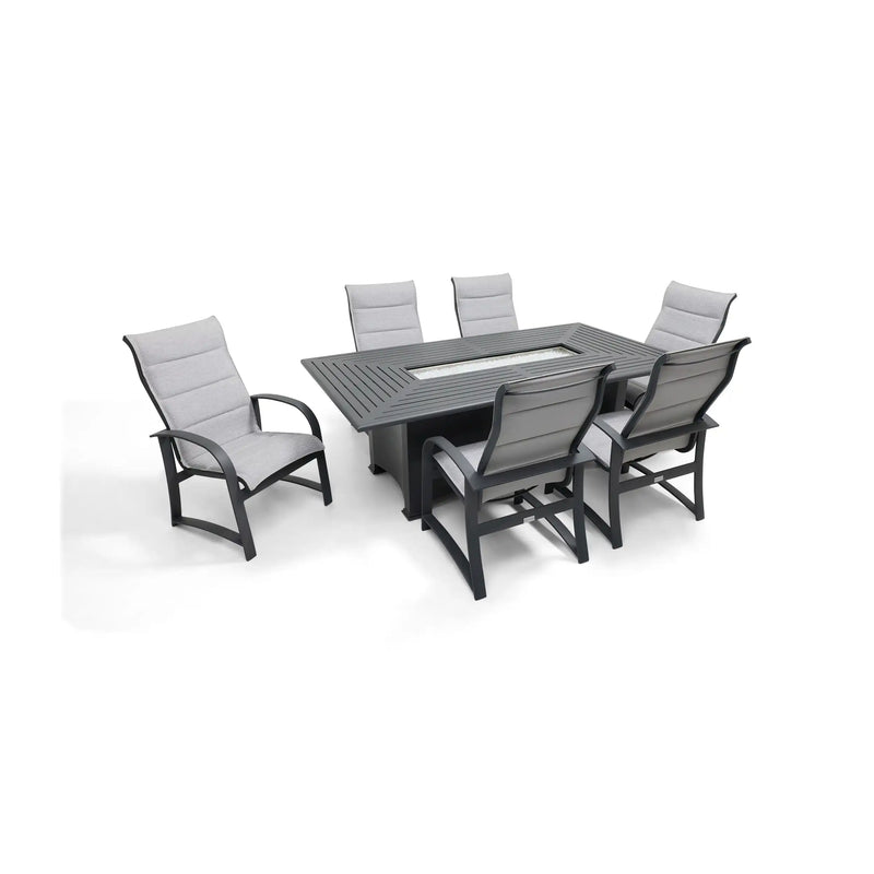 Wakefield 7 Piece Padded Sling Firepit Dining Group - The Great Escape