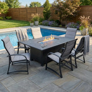 Wakefield 7 Piece Padded Sling Firepit Dining Group - The Great Escape
