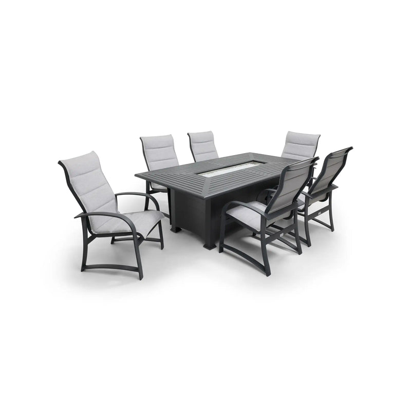 Wakefield 7 Piece Padded Sling Firepit Dining Group - The Great Escape