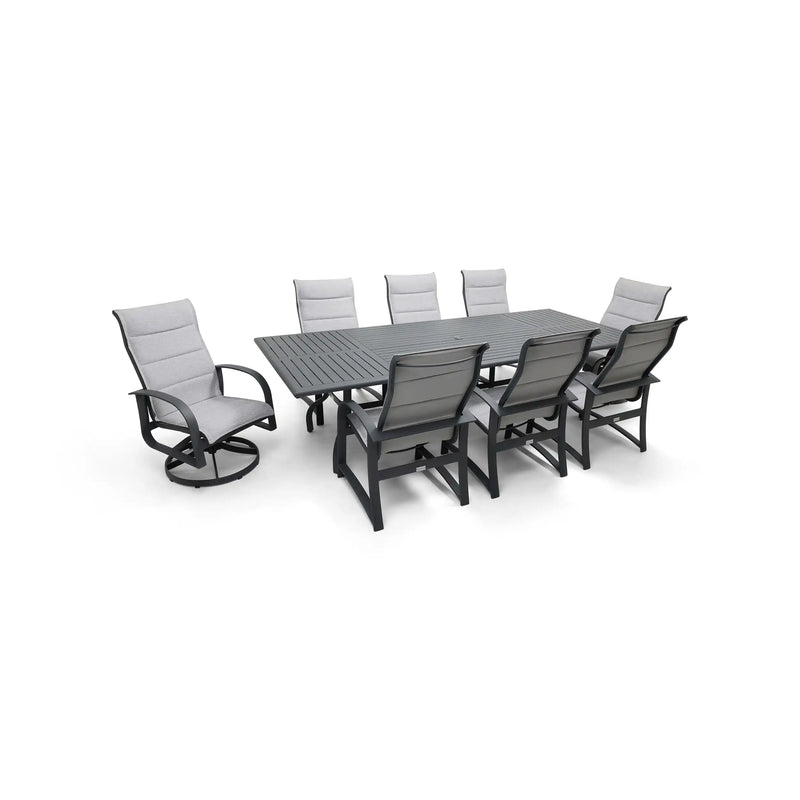 Wakefield 9 Piece Padded Sling Dining Group W/ 44"x112" Rect. Table - The Great Escape
