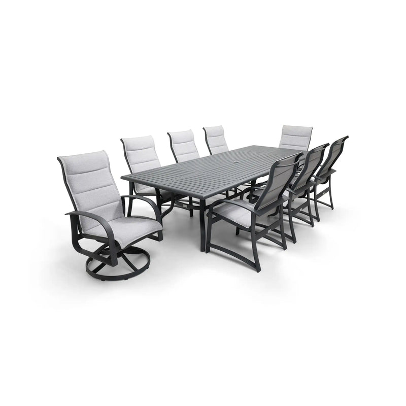 Wakefield 9 Piece Padded Sling Dining Group W/ 44"x112" Rect. Table - The Great Escape