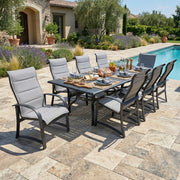 Wakefield 9 Piece Padded Sling Dining Group W/ 44"x112" Rect. Table - The Great Escape