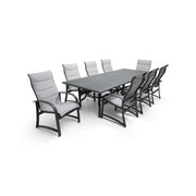 Wakefield 9 Piece Padded Sling Dining Group W/ 44"x112" Rect. Table - The Great Escape