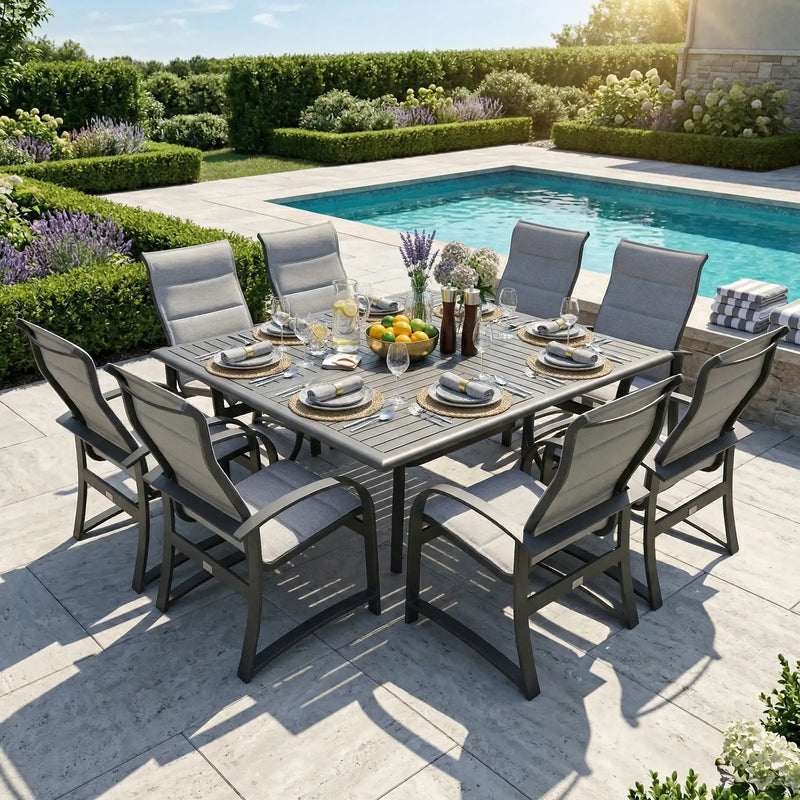 Wakefield 9 Piece Padded Sling Square Dining Group - The Great Escape