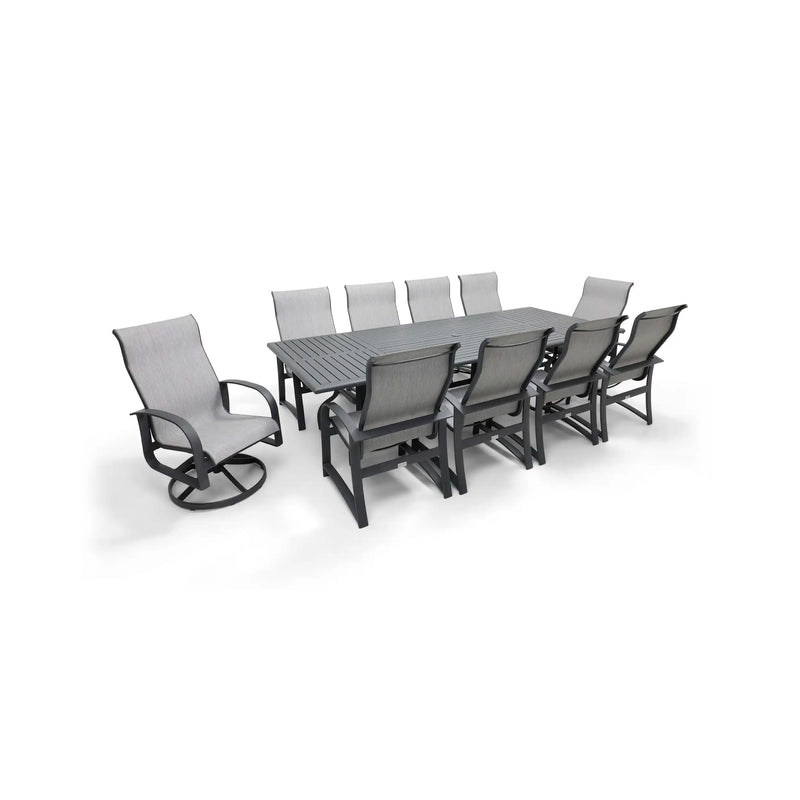 Wakefield 11 Piece Sling Dining Group W/ 44"x112" Rect. Table - The Great Escape
