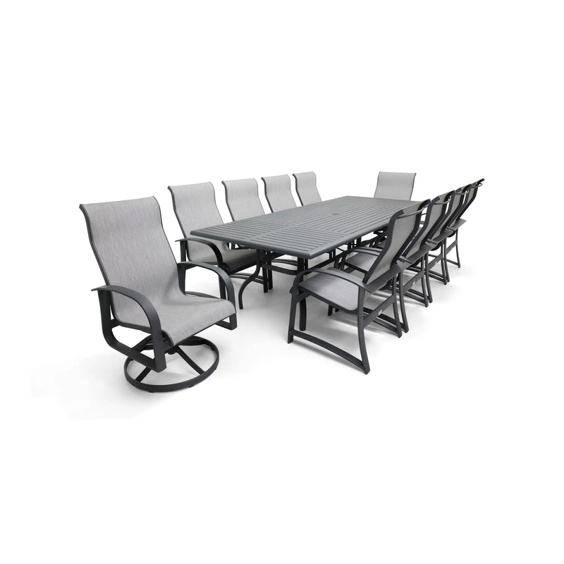 Wakefield 11 Piece Sling Dining Group W/ 44"x112" Rect. Table - The Great Escape