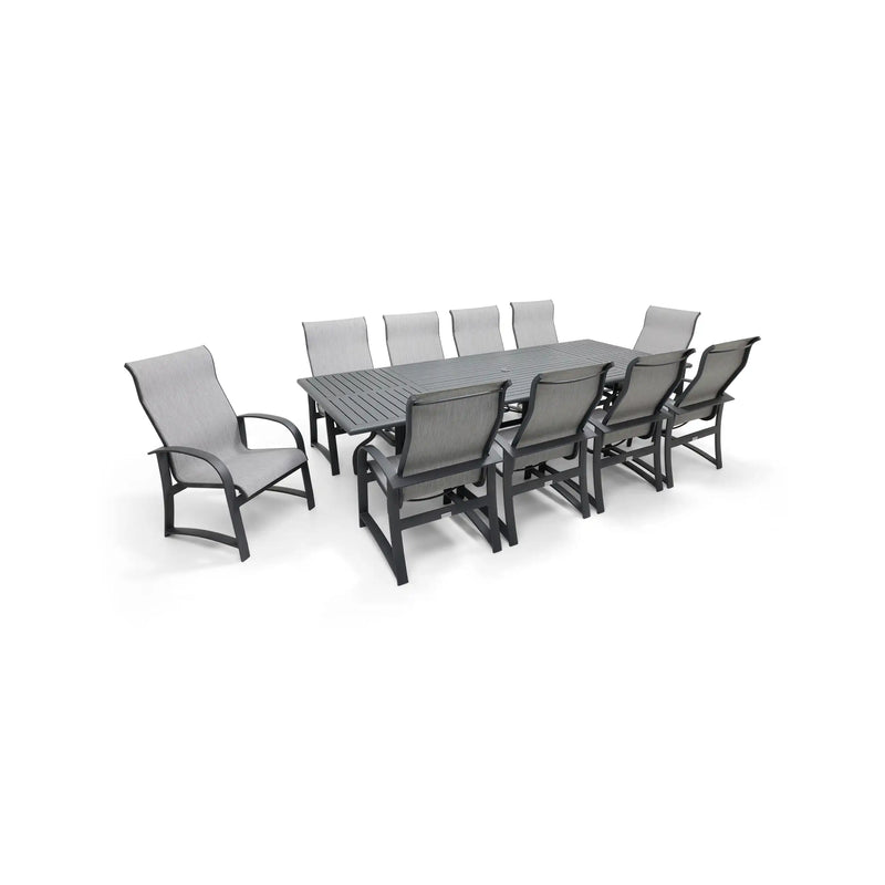 Wakefield 11 Piece Sling Dining Group W/ 44"x112" Rect. Table - The Great Escape