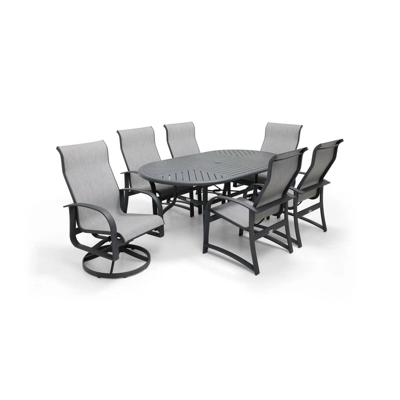 Wakefield 7 Piece Sling Round Dining Group - The Great Escape