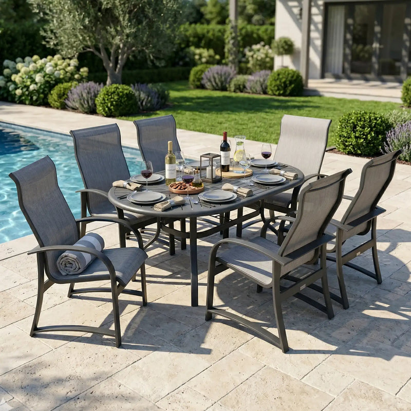 Wakefield 7 Piece Sling Round Dining Group - The Great Escape