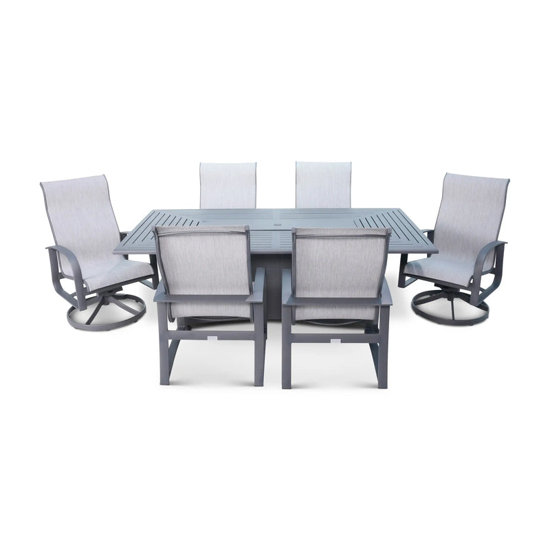 Wakefield II 7 Piece Firepit Dining Group With Two Swivel Rockers - The Great Escape