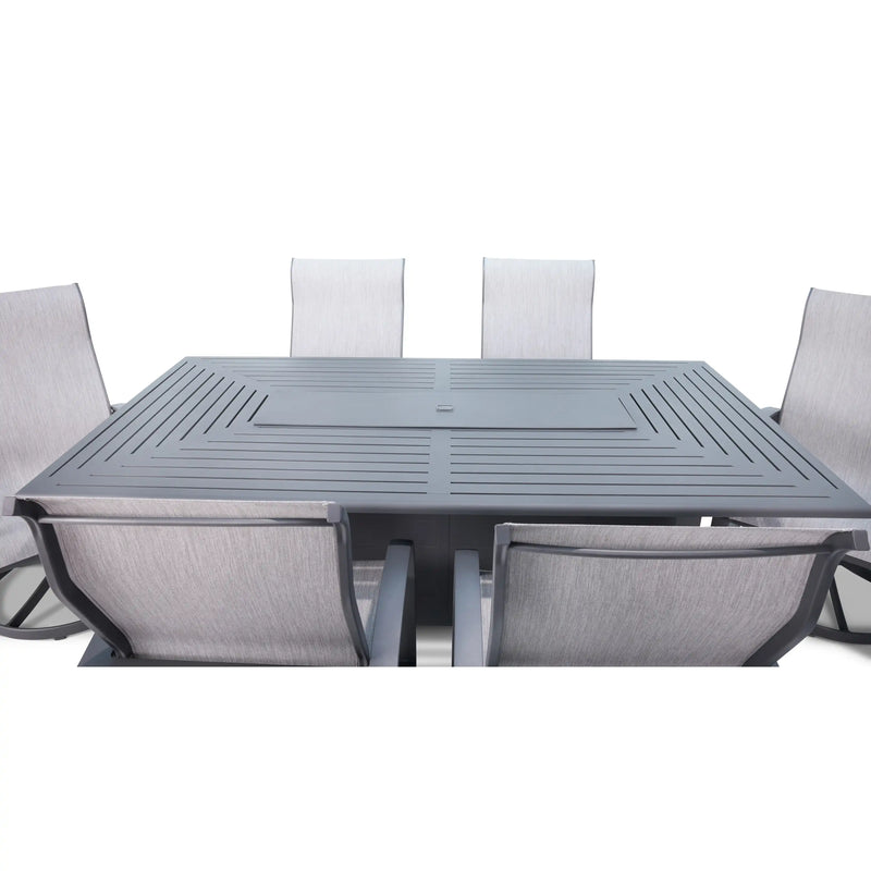 Wakefield II 7 Piece Firepit Dining Group With Two Swivel Rockers - The Great Escape