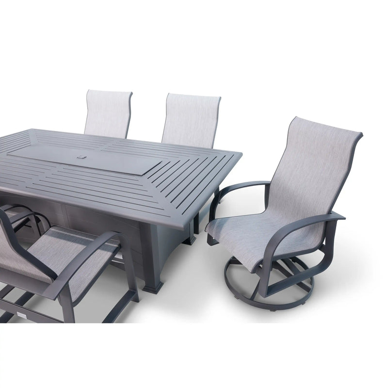 Wakefield II 7 Piece Firepit Dining Group With Two Swivel Rockers - The Great Escape