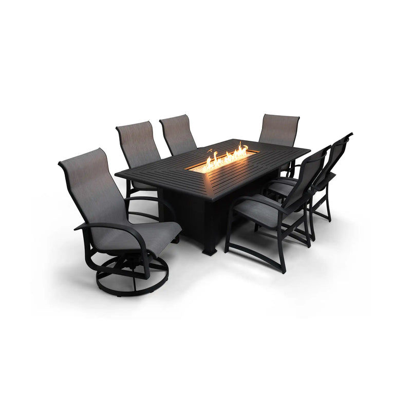 Wakefield 7 Piece Sling Firepit Dining Group - The Great Escape