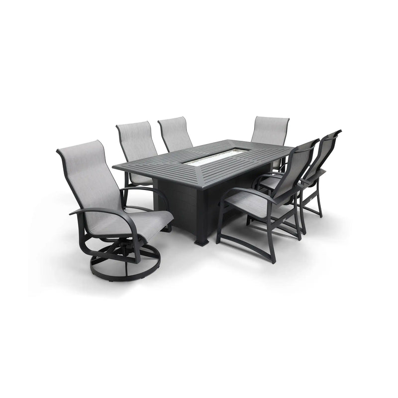 Wakefield 7 Piece Sling Firepit Dining Group - The Great Escape