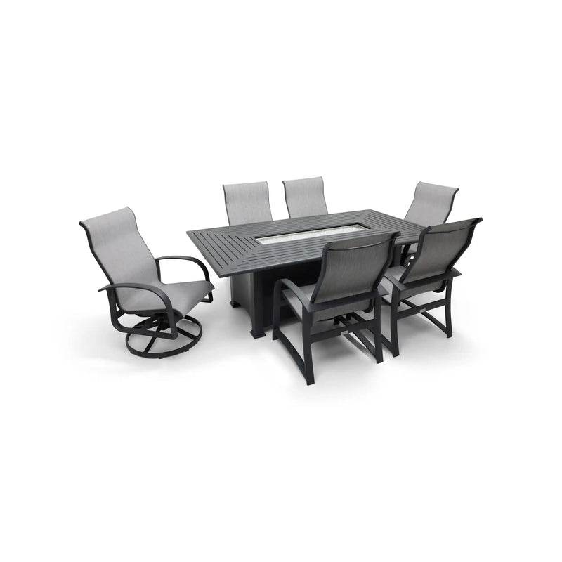 Wakefield 7 Piece Sling Firepit Dining Group - The Great Escape